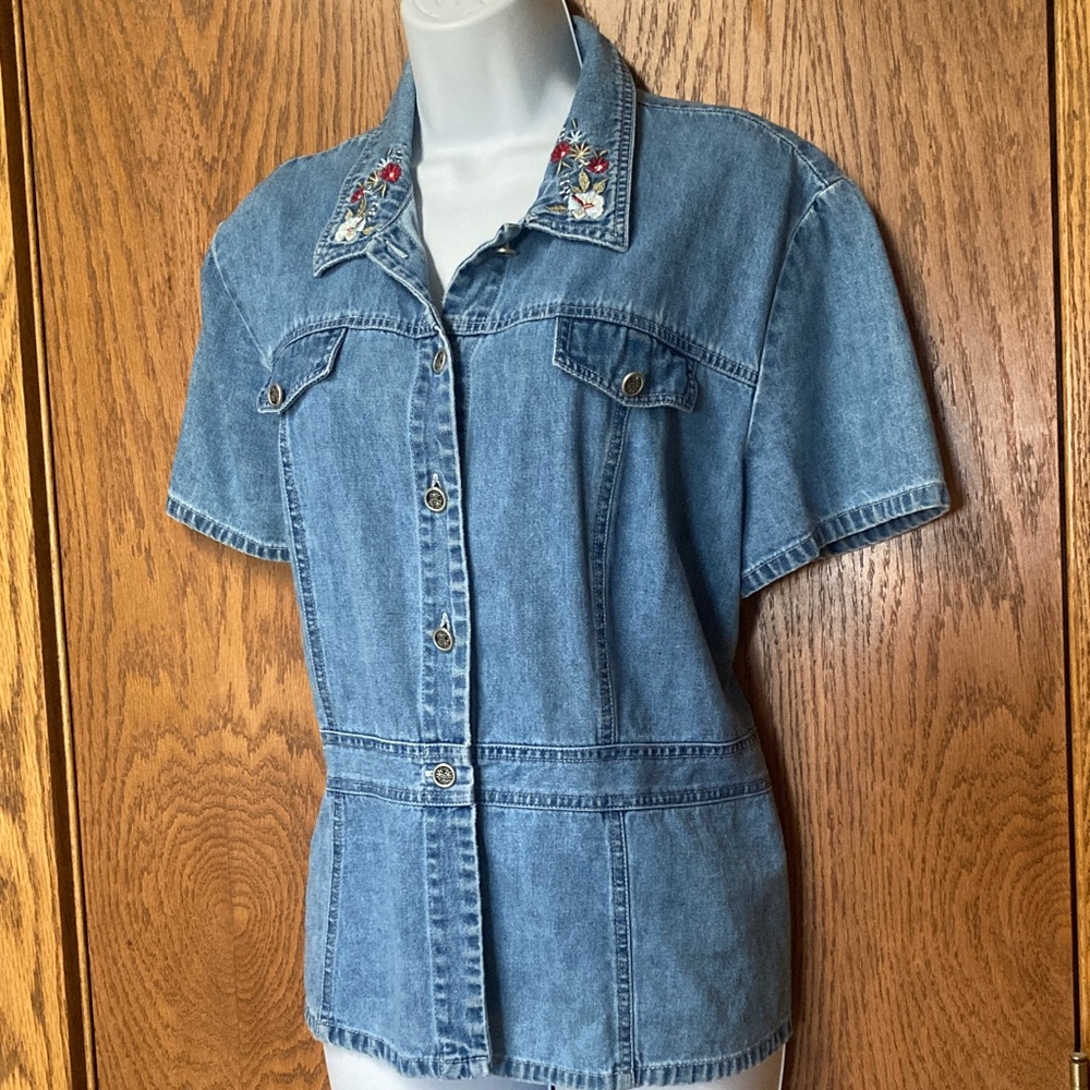 Vintage Embroidered Denim Button-Up Shirt